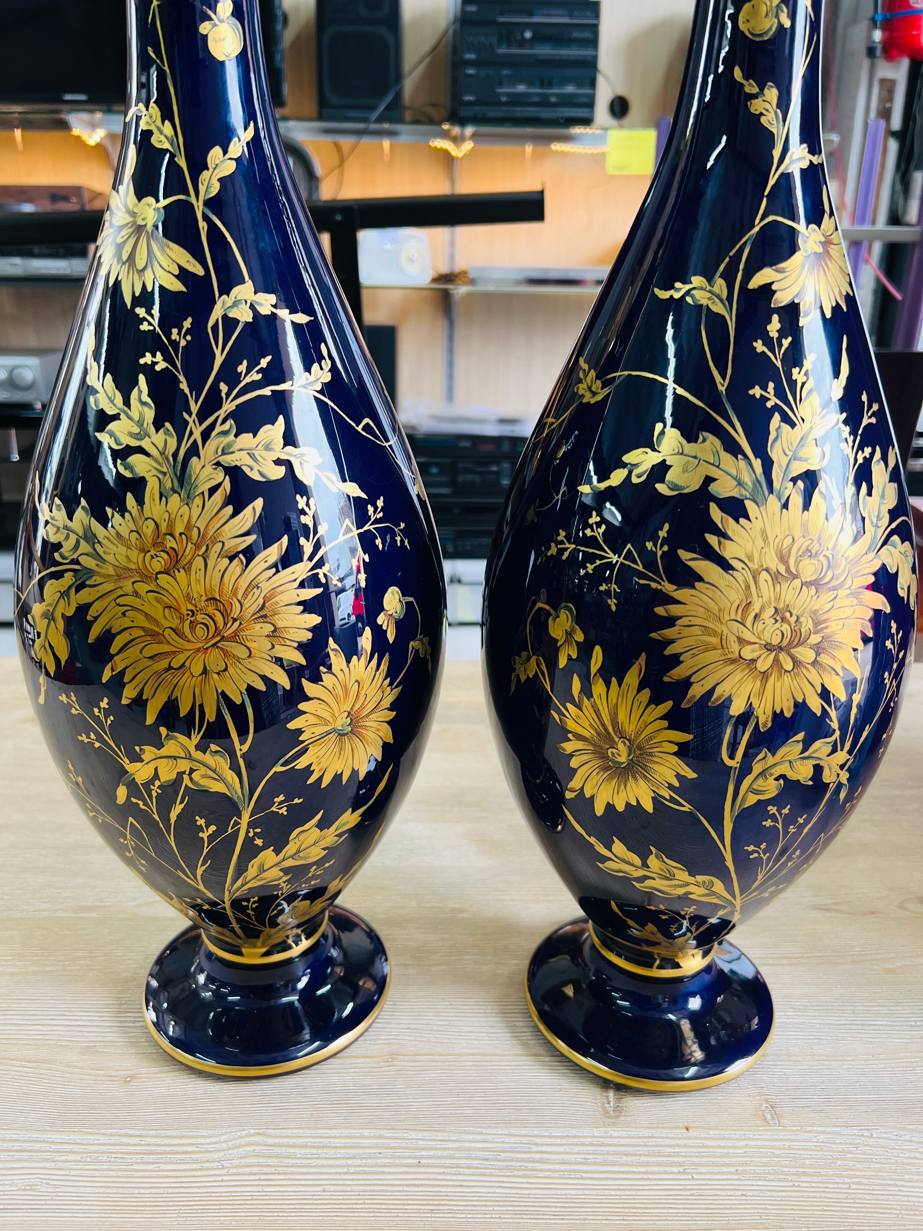 Pair of cobalt blue porcelain vases