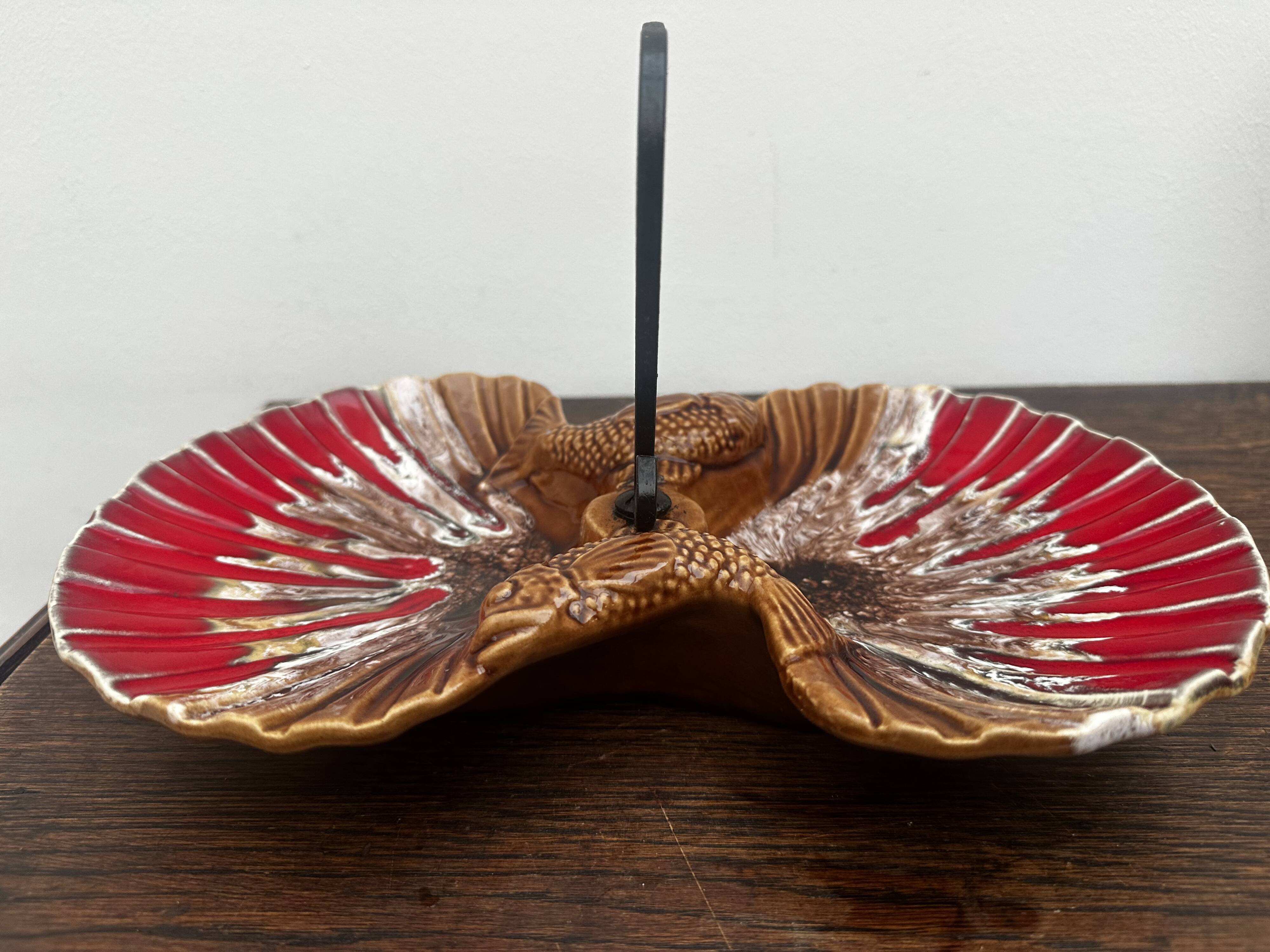 Ceramic hors d'oeuvre server Vallauris shell slipware fish