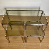 Table basse et tables d’appoint, chrome et verre fumé