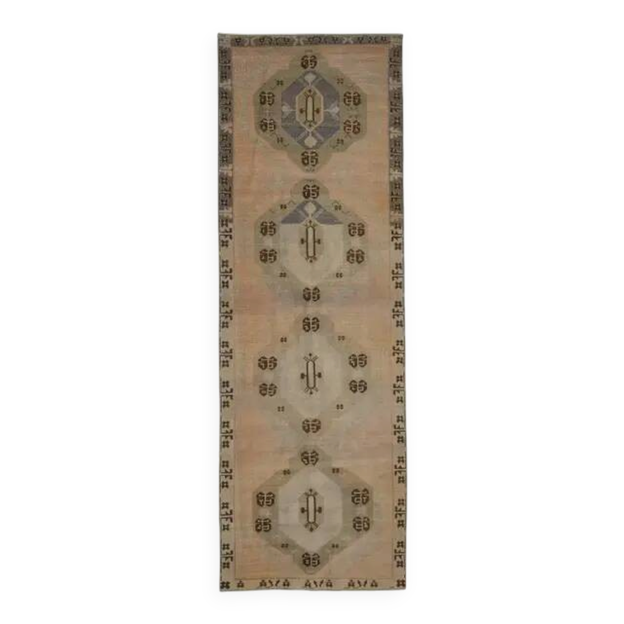 Tapis couloir en laine et coton fait main Oushak turc des années 1970, 137x404.