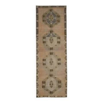 1970s Turkish Oushak Handmade Wool Cotton Orange Runner Rug 137x404