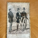 Antique print framed "Le Follet" men's suits