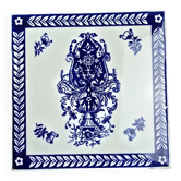 Grand carreau ancien gien bleu blanc – faïence décorative vintage 15x15 cm