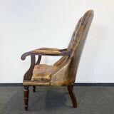 Antique Chesterfield Wing Chair with Stool and English Side Table