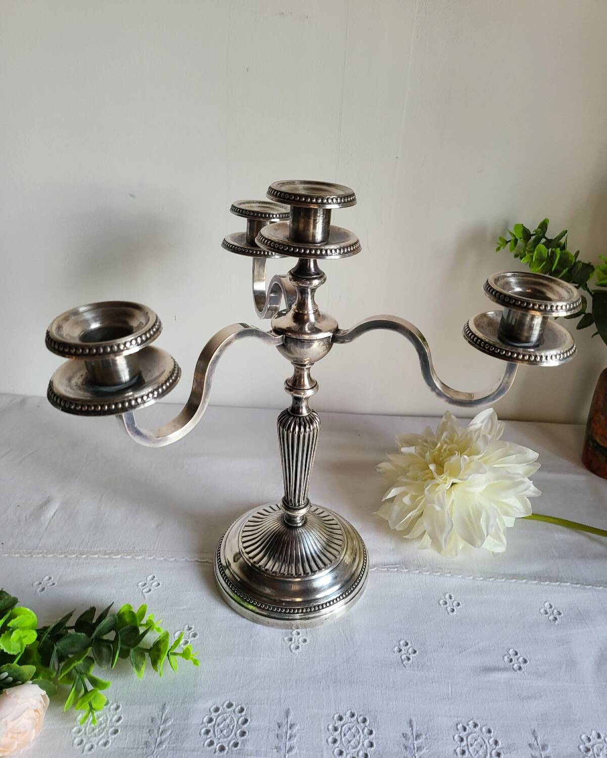 Silver-plated metal candelabrum chandelier SNPA with 4 lights