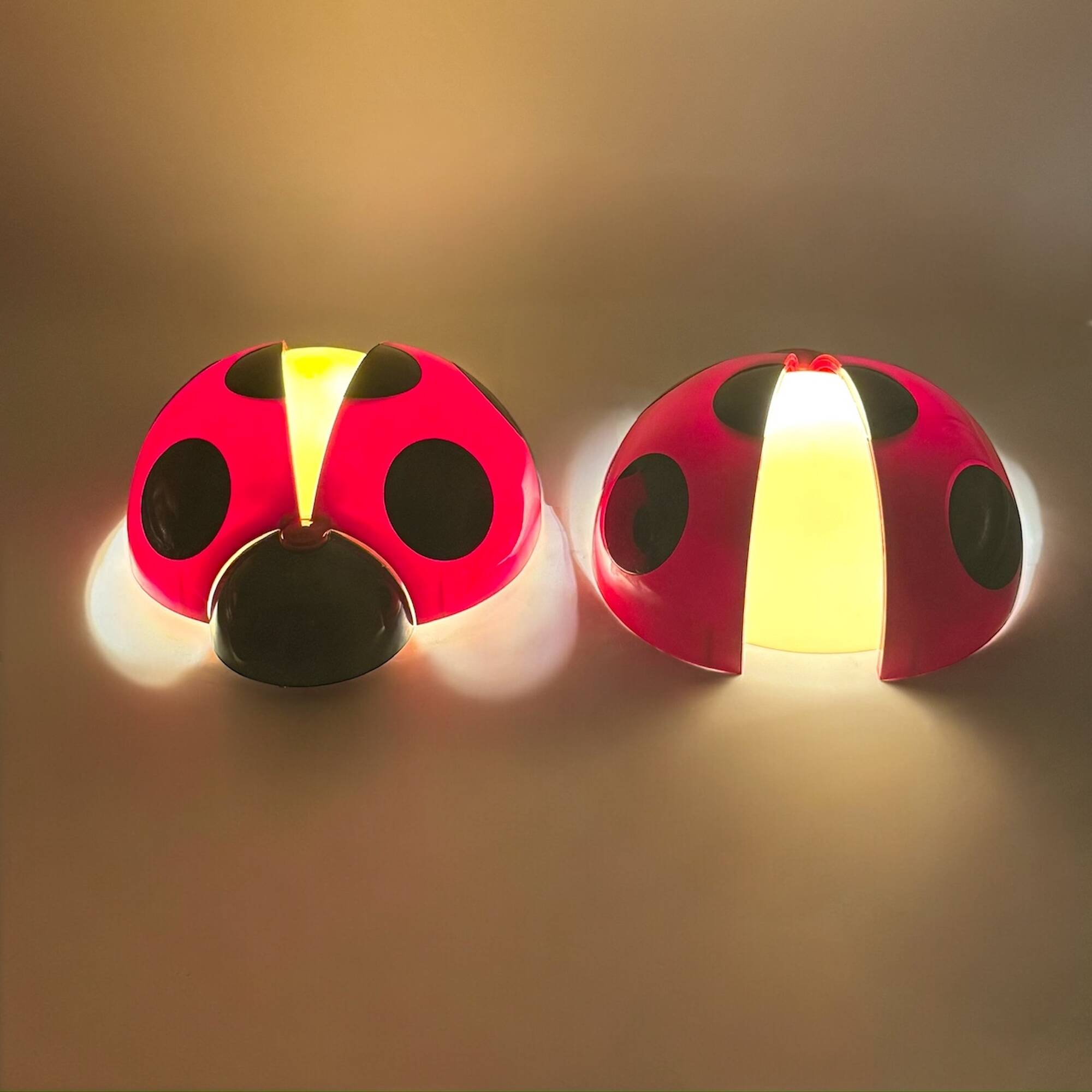 Pair of Lucinelle Ladybug Lamps by Vitrac – Wall/Table, 1970s France