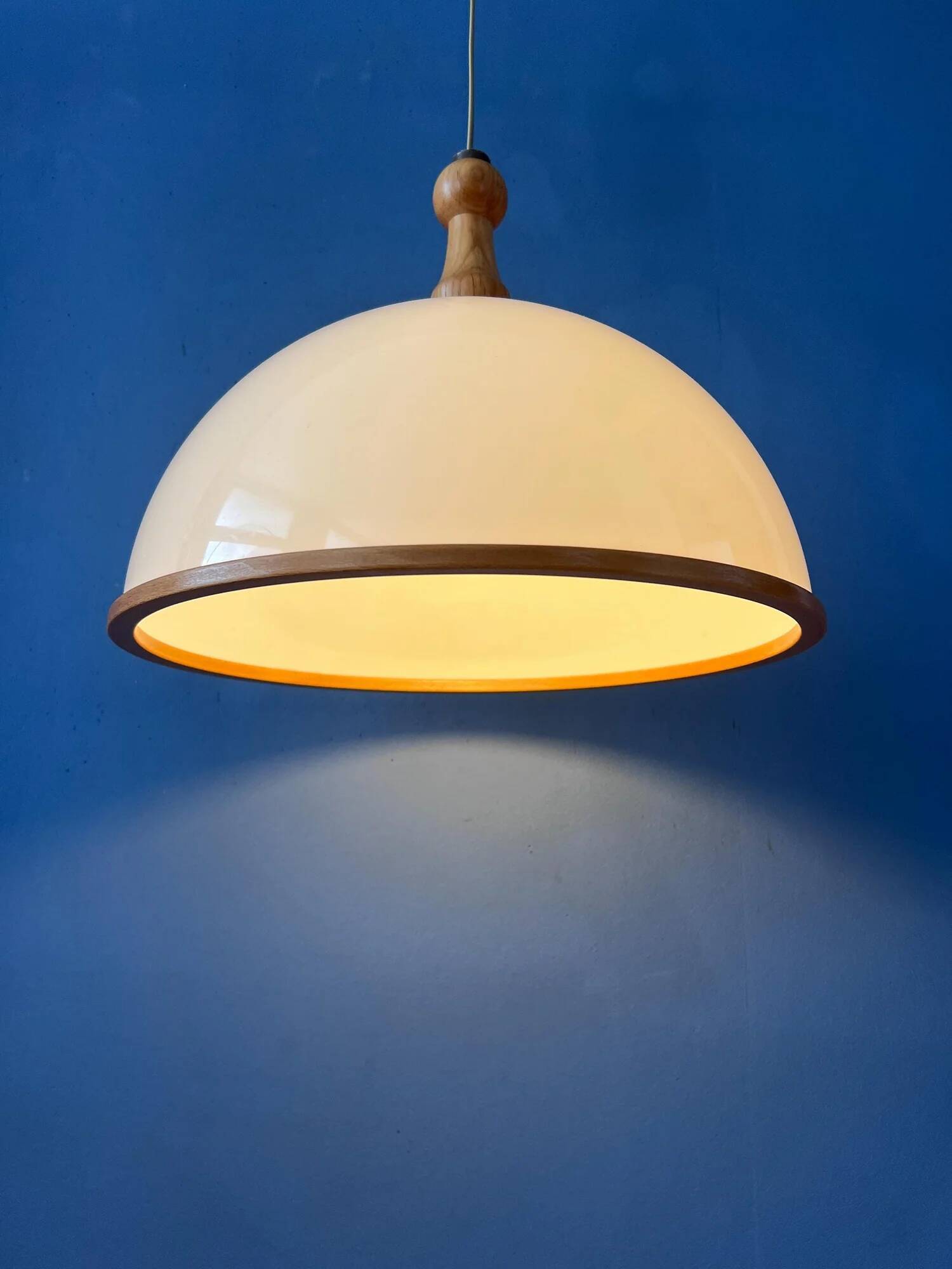 Vintage white wooden Steinhauer pendant lamp, plexiglass suspension light