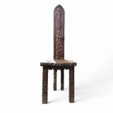 Brutalist primitive hall chair / hand-carved from solid wood and detailed with beautiful gouge woodwork