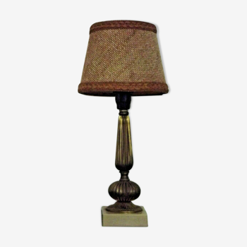 Vintage french marble and brass table lamp with  hessian fabric  shade