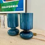 Pair of "Space Age" blue glass bedside lamps, 1980s