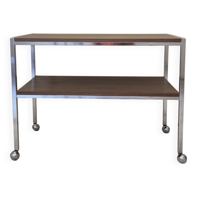 Desserte roulante vintage en métal chromé et bois des années 70-80