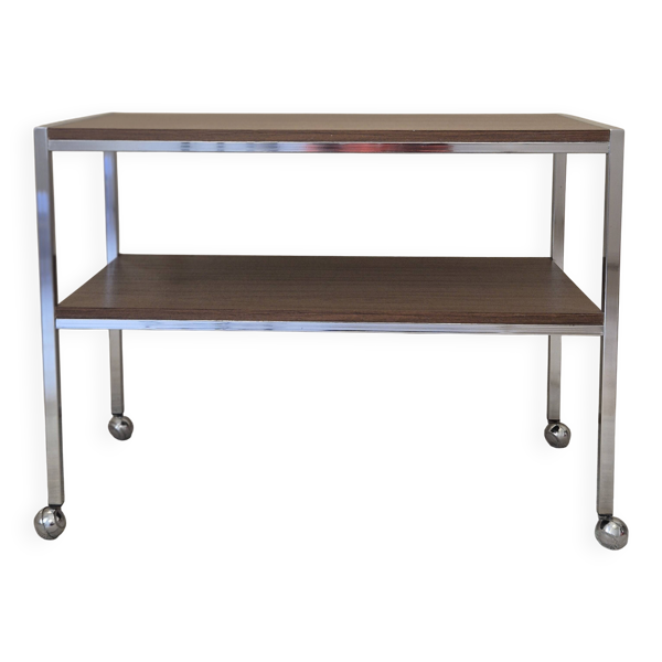 Desserte roulante vintage en métal chromé et bois des années 70-80