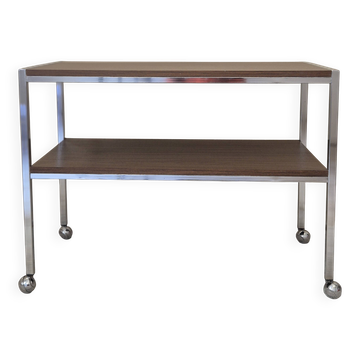 Vintage chrome metal and wood rolling dessert trolley from the 70s-80s.