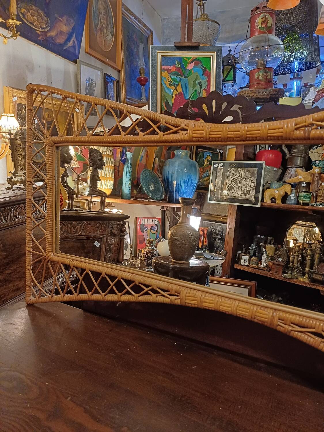 Large and unusual rattan mirror from the 1960s