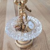 Tray / ashtray on a stand with cherub (glass and gilded metal)