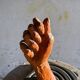 Walter De Buck "Het Hand" — Red-brown Wood Hand Sculpture on Dark Grey Concrete Base (1980)