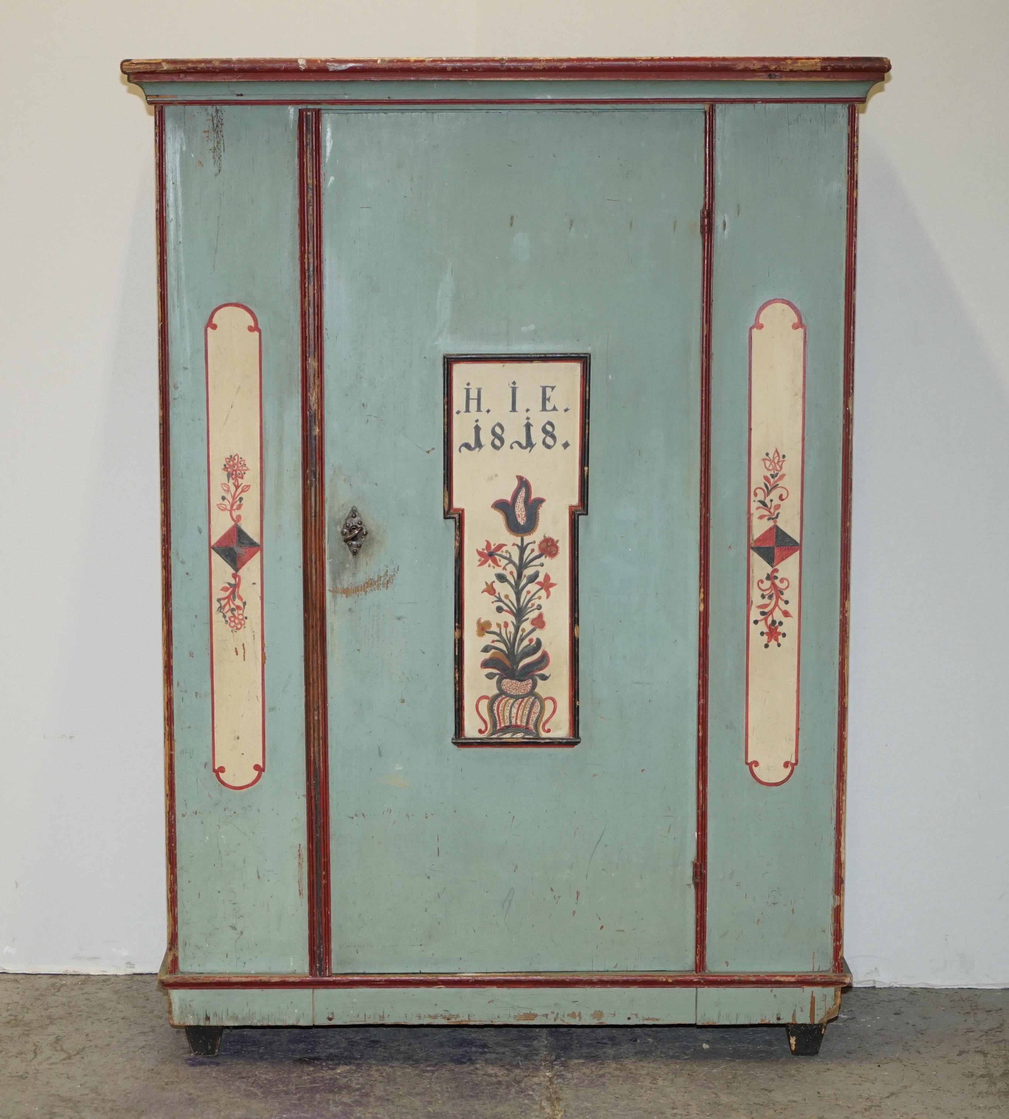 Antique German wedding armoire, hand-painted, 1818.