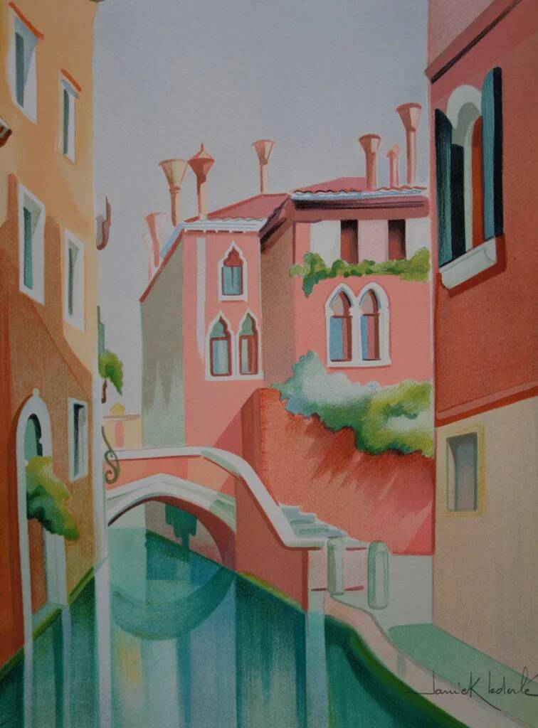Janick LEDERLE: Small canal in Venice, original signed lithograph