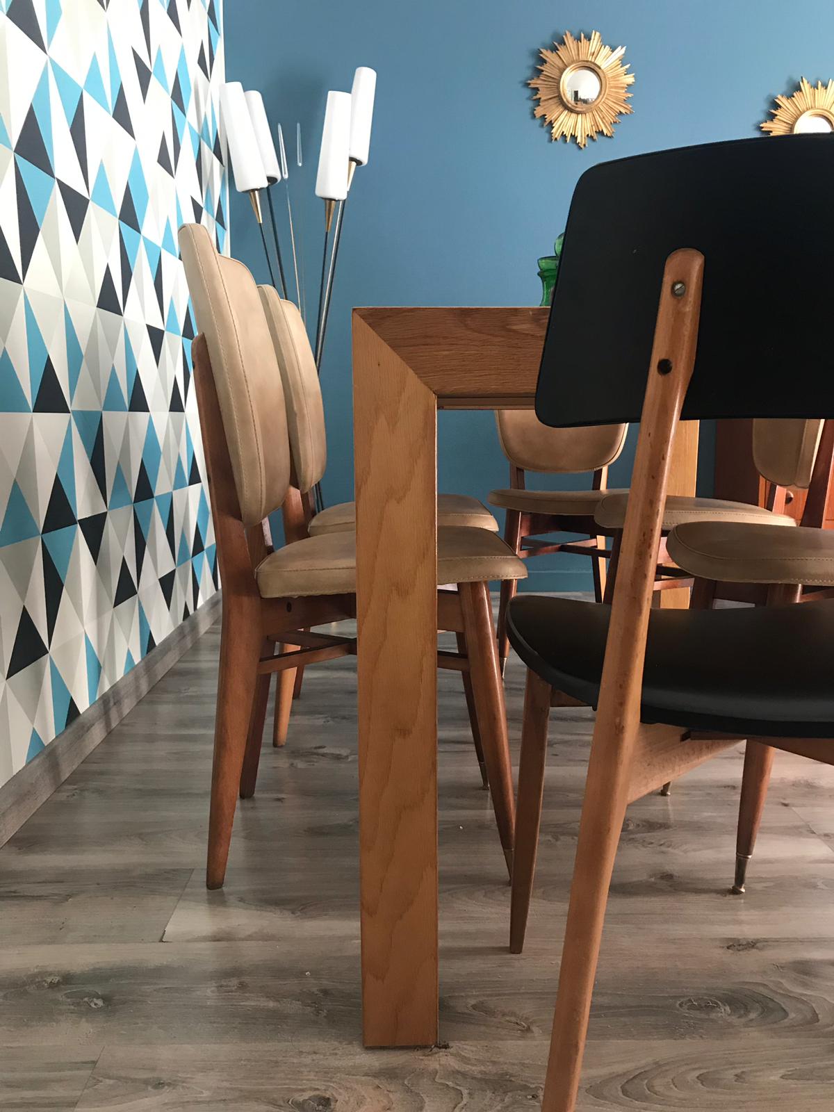 Set de 5 chaises aux pieds compas scandinave vintage 1960