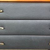 Vintage modular chest of drawers in teak and grey skaï, circa 60's