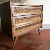 Vintage wood and rattan chest of drawers