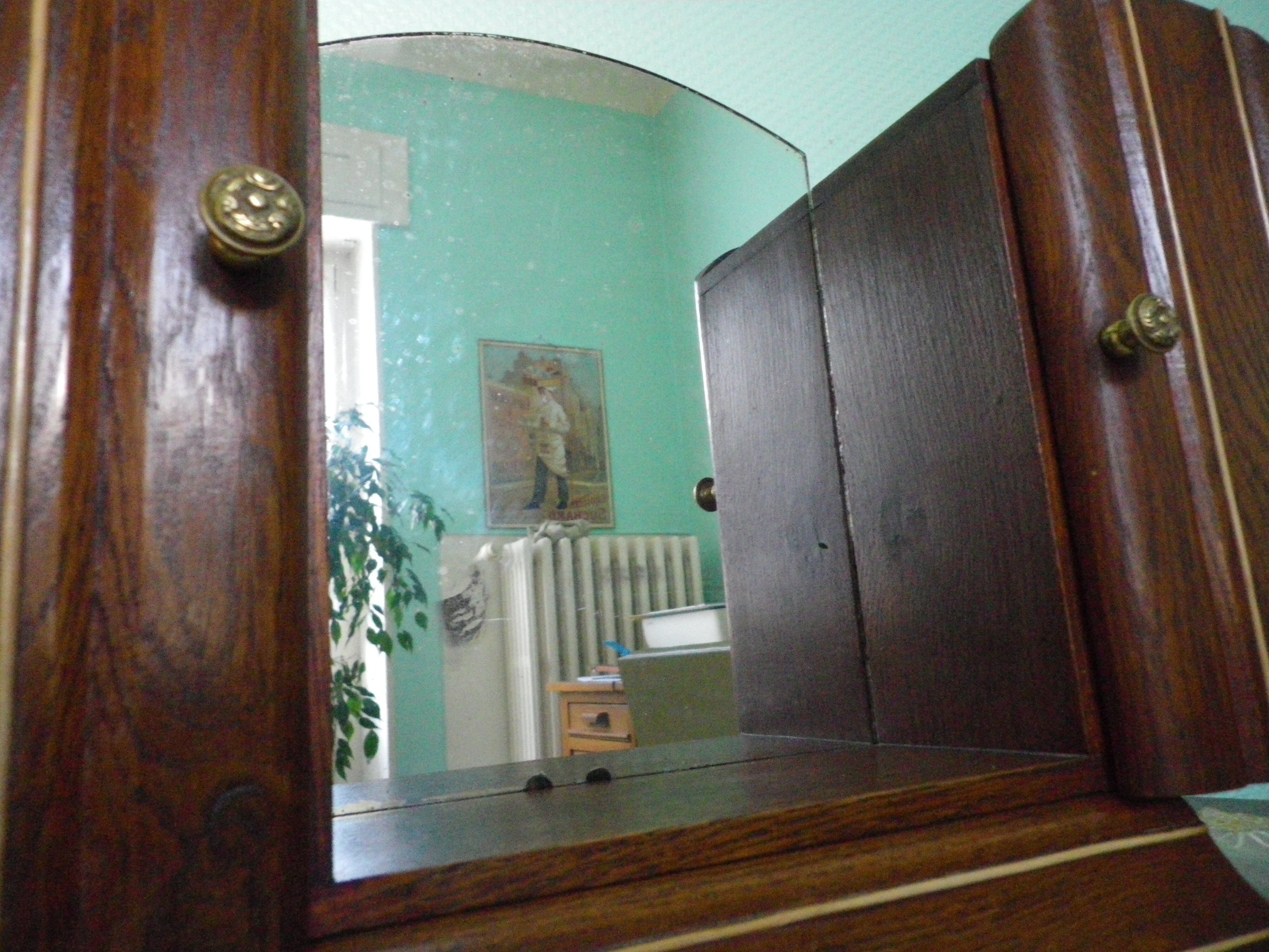 Art Deco extra furniture 1920/1940 to install or fix, wooden, central mirror, 2 doors, 1 drawer