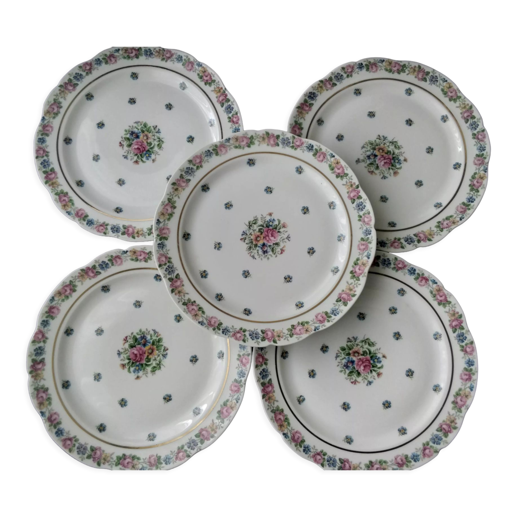 Set of 5 porcelain cake plates from Limoges Chapus Frères