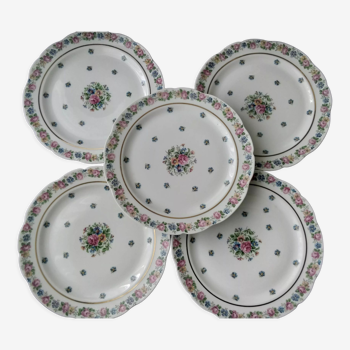 Set de 5 assiettes à gateaux en porcelaine de Limoges Chapus Frères