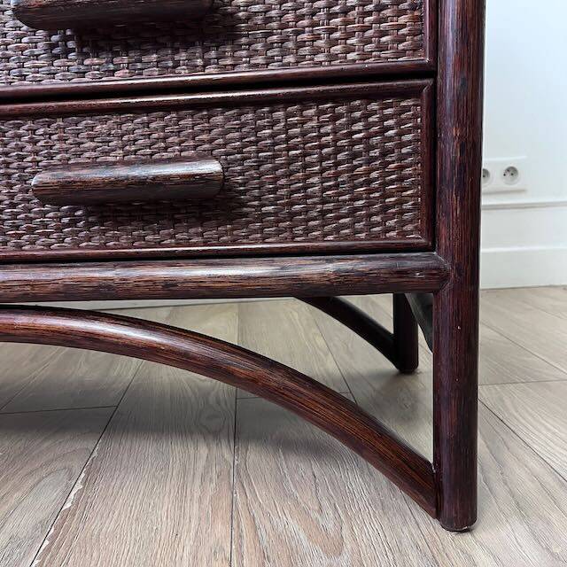 Vintage sideboard in woven wicker and bamboo