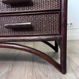 Vintage sideboard in woven wicker and bamboo