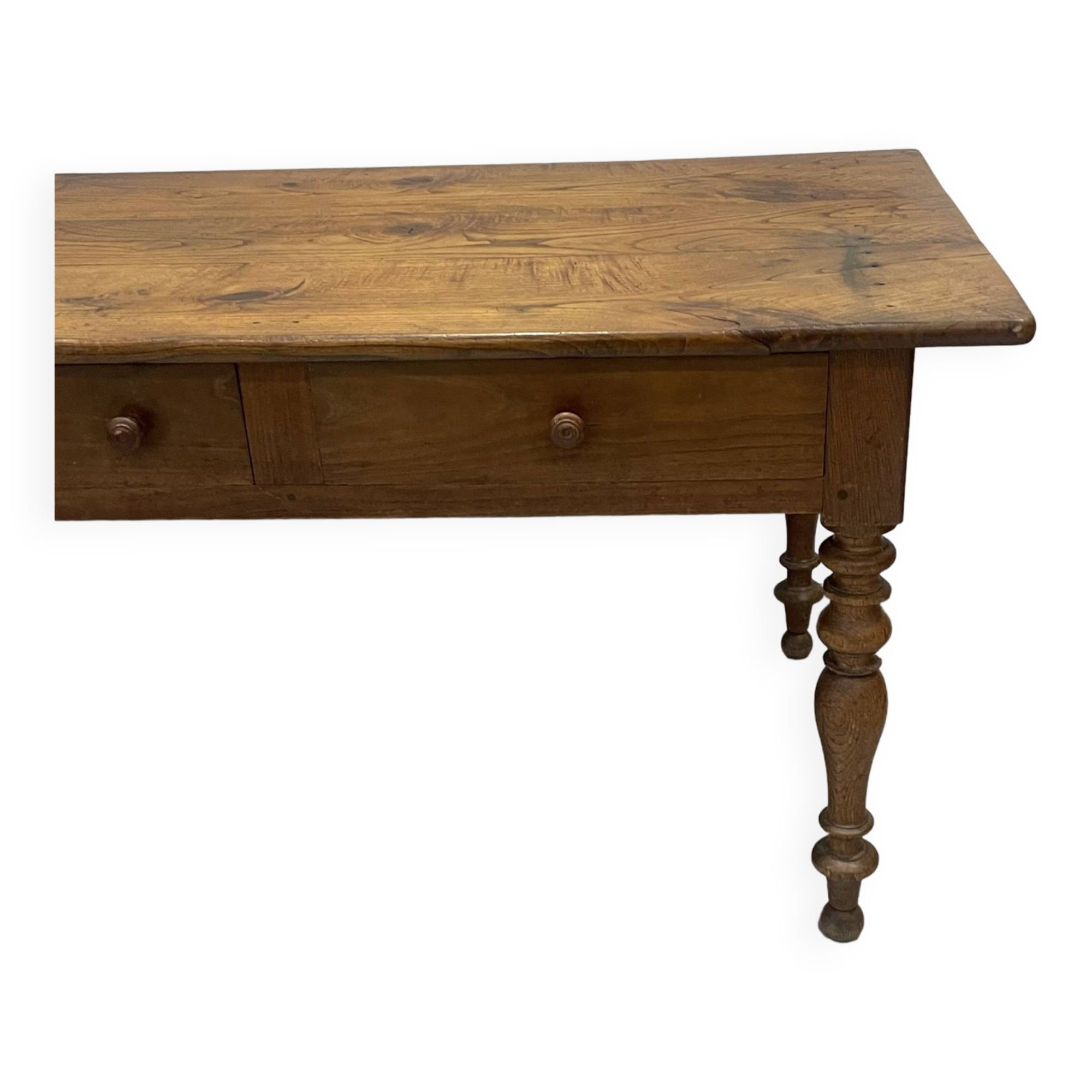 Antique natural wood farm table with 3 drawers