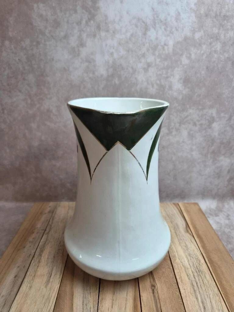Vintage Art Deco toilet jug – Green and gold geometric design – Vintage vase