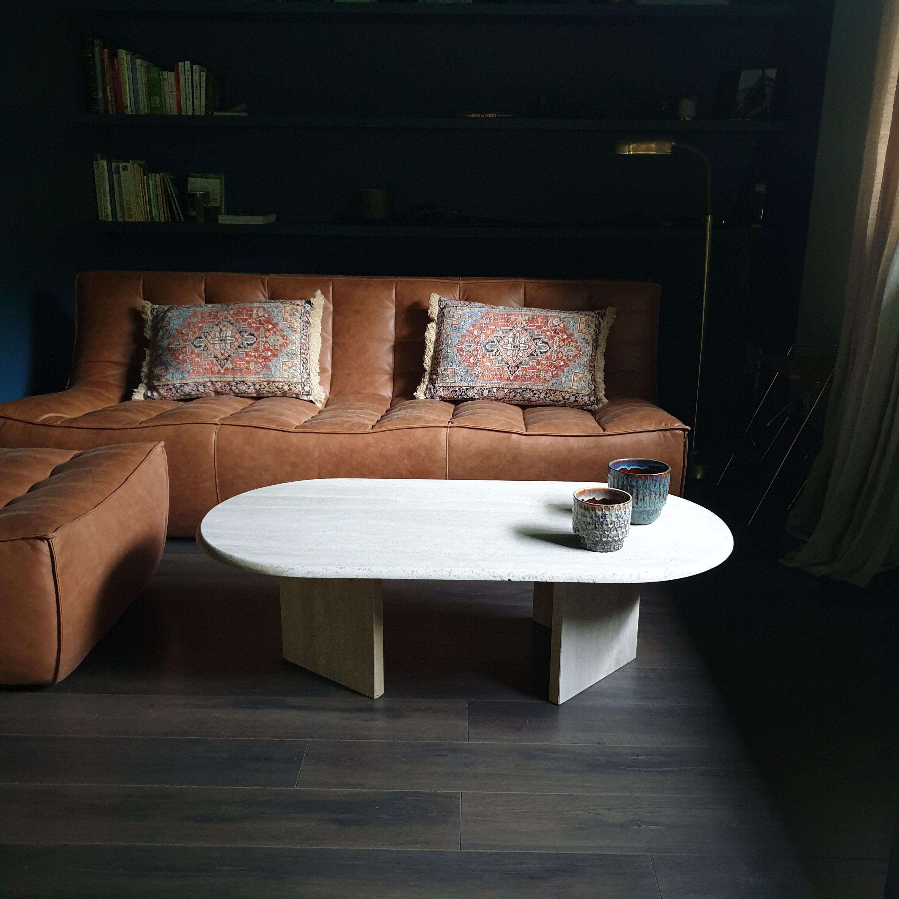 Vintage coffee table travertine marble Rochebobois 80s