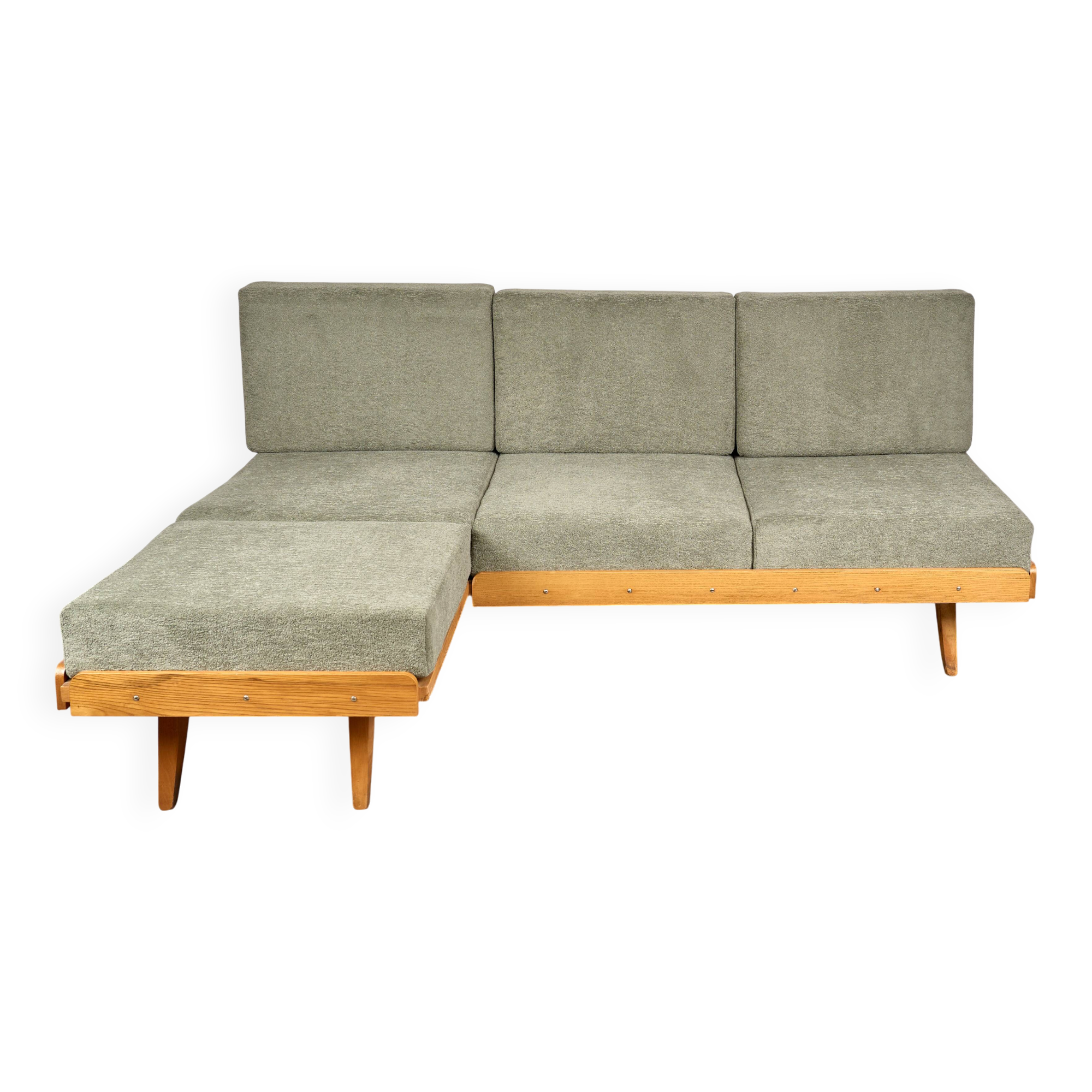 Vintage Corner Sofa Bed with Ottoman, 1960s, Czechoslovakia