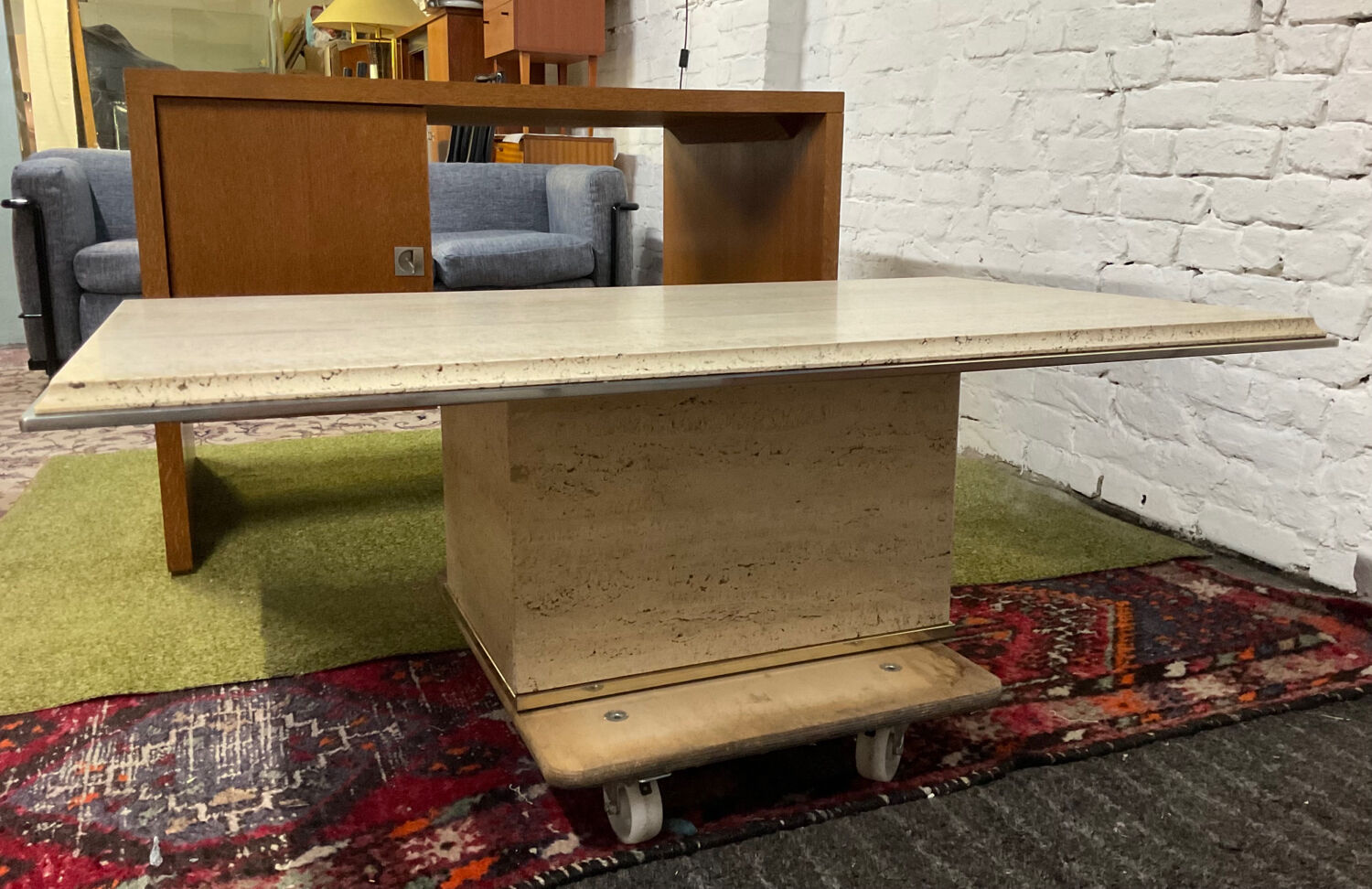 Fedam coffee table in travertine and brass from the 70s