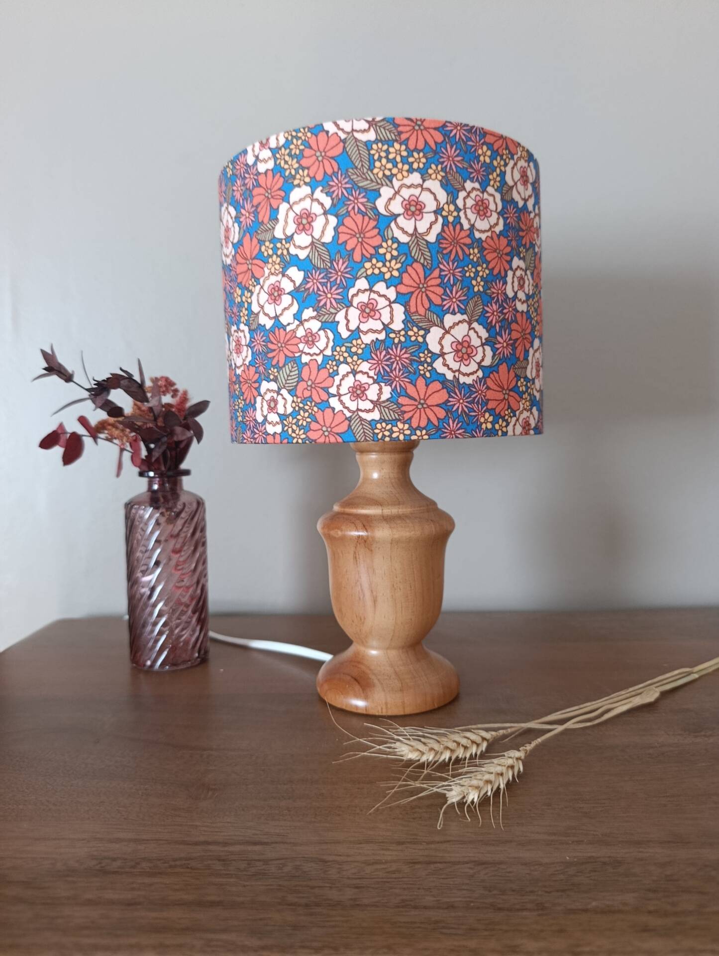 lampe bois vintage inspiration pop liberty/fleurs