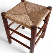 Charlotte Perriand Style, Pair of Rustic Wood and Straw Stools, France, c. 1950s