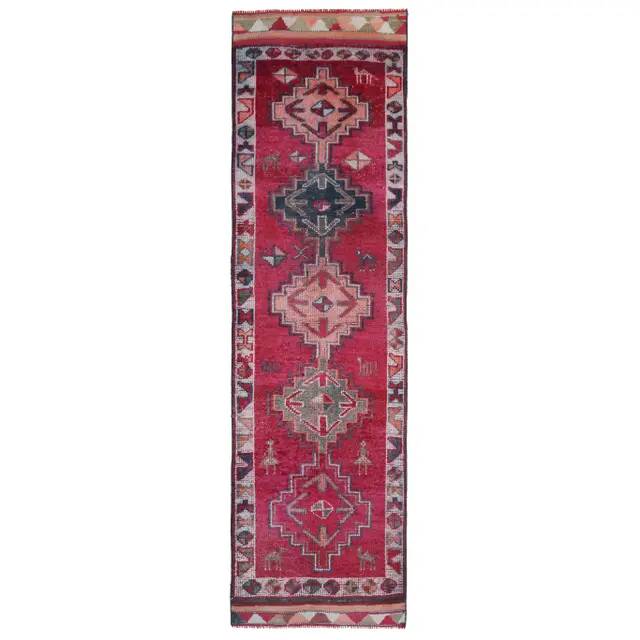 1970s Vintage Turkish Hand-Knotted Wool Cotton Purple Runner Rug 87x310