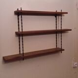 Vintage asymmetrical wall shelf in solid oak and metal from the 60s