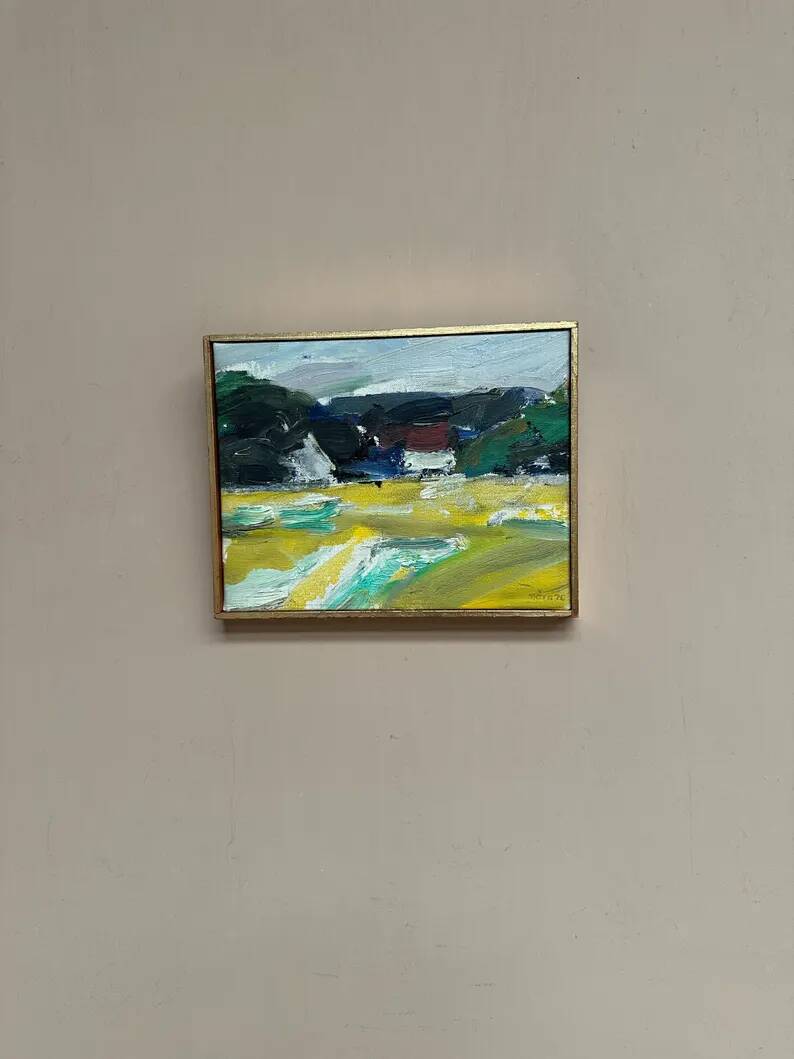 Original Swedish Oil on Canvas – “Houses” by T. Örn 1970 – Vintage & Framed