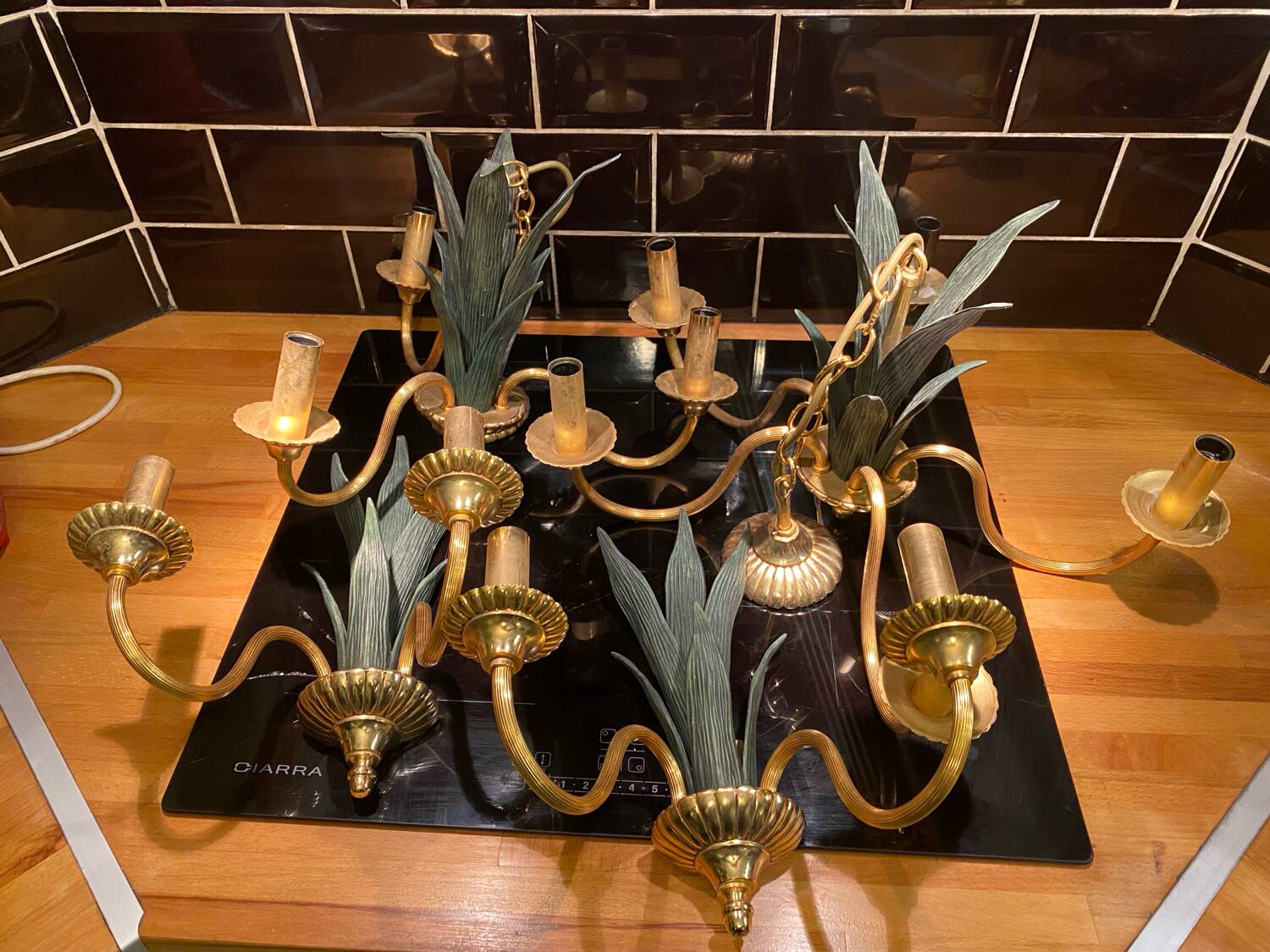 Ensemble lustres et appliques laiton et bronze 1970