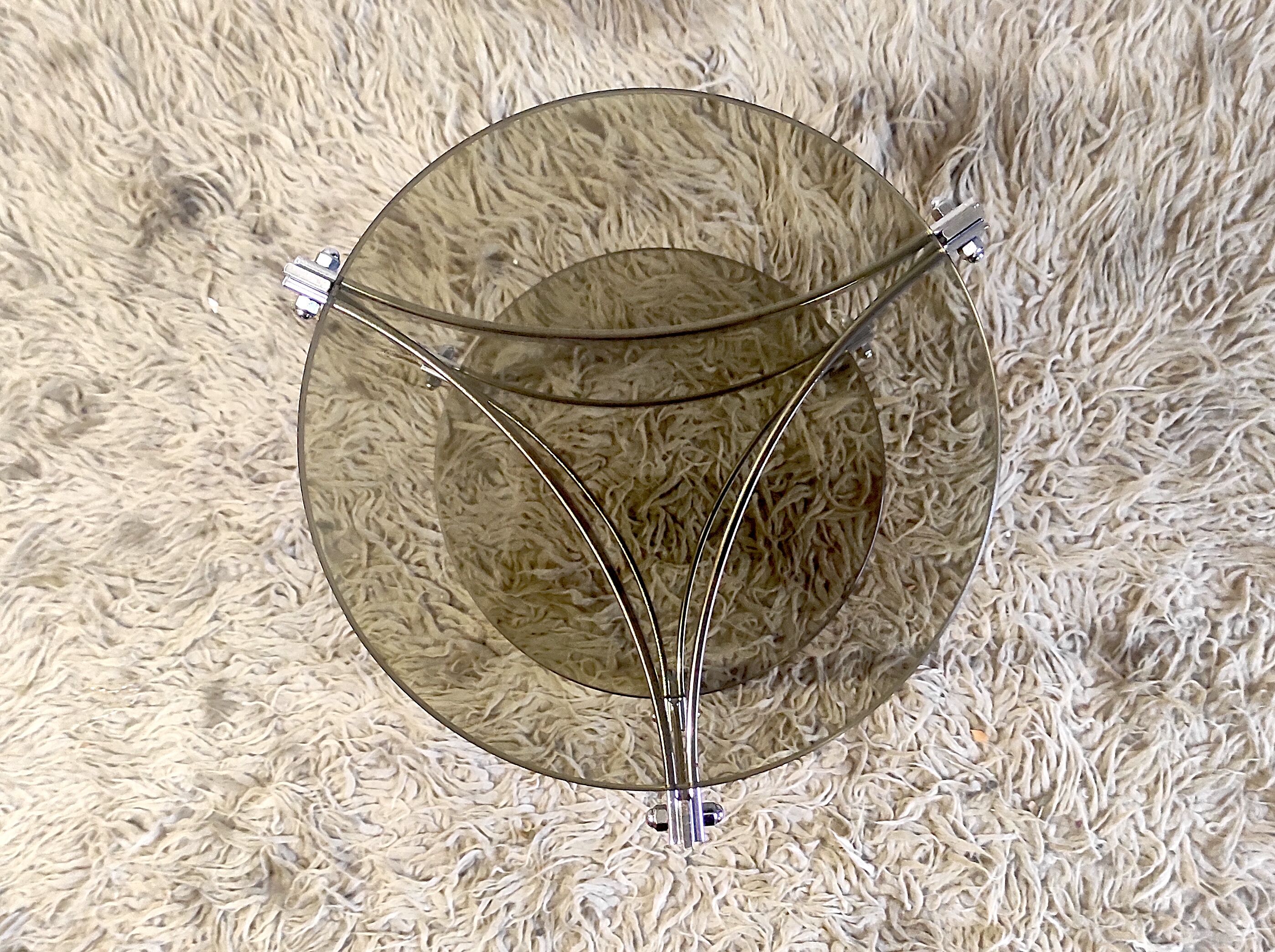 Side table metal chrome and smoked glass, 70s-80s