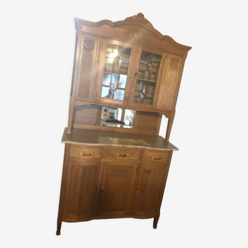 20s dresser, oak with marble shelf and beveled glass welded lead