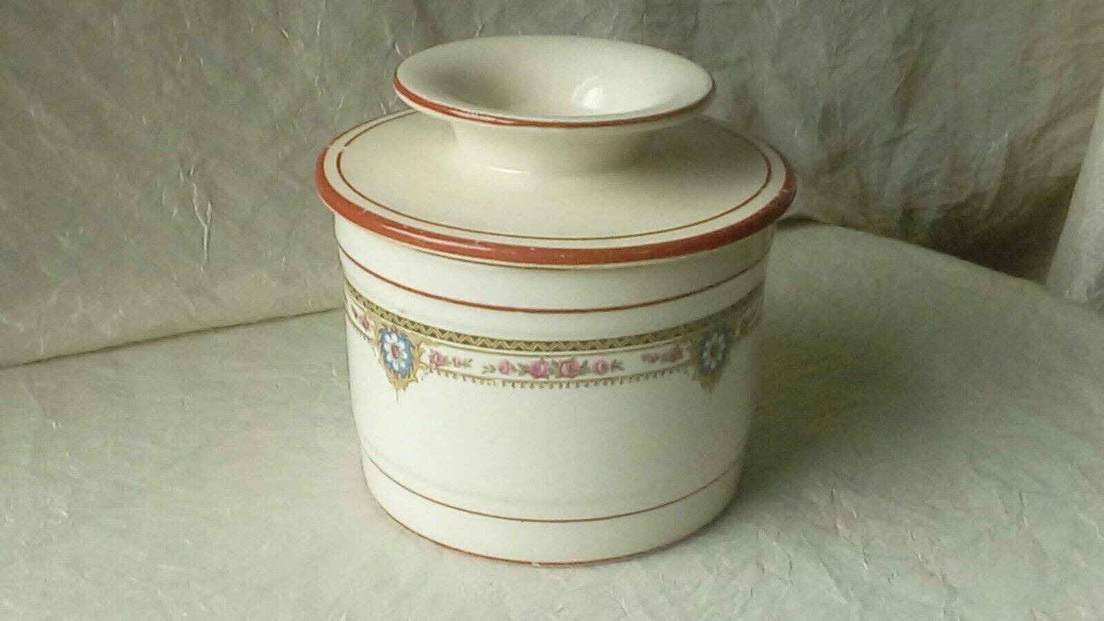 Beurrier Ancien En Verre Arcopal Décor Floral Blanc Mat – France