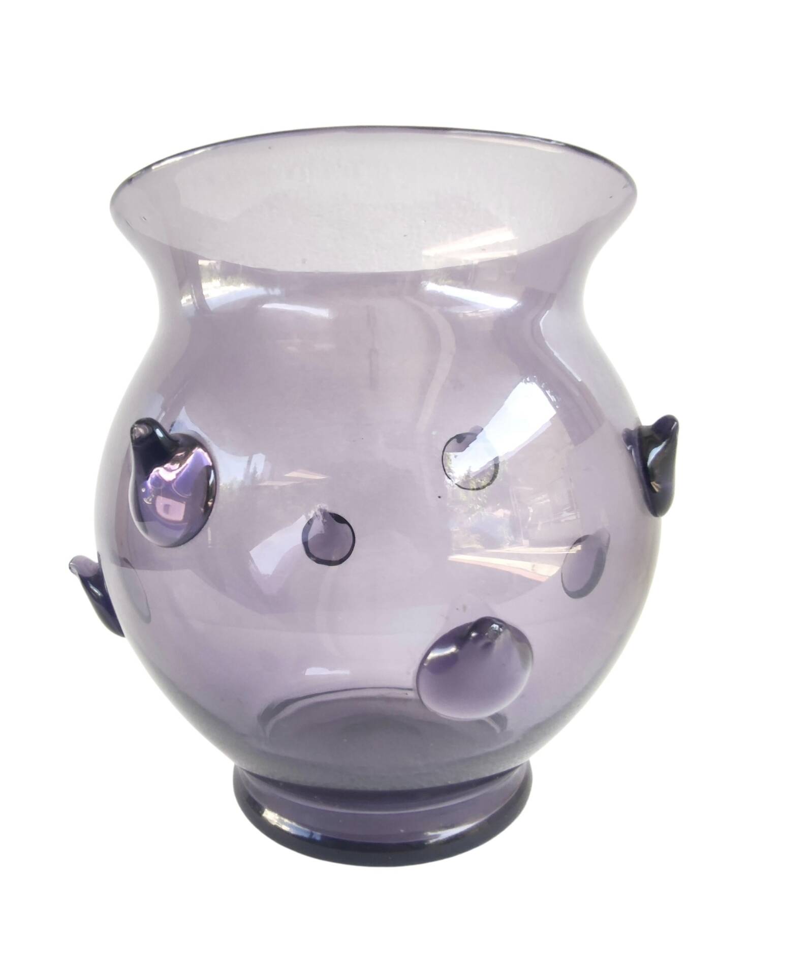 Amethyst Blown Murano Glass Vase with Bugne in the Style of Zecchin