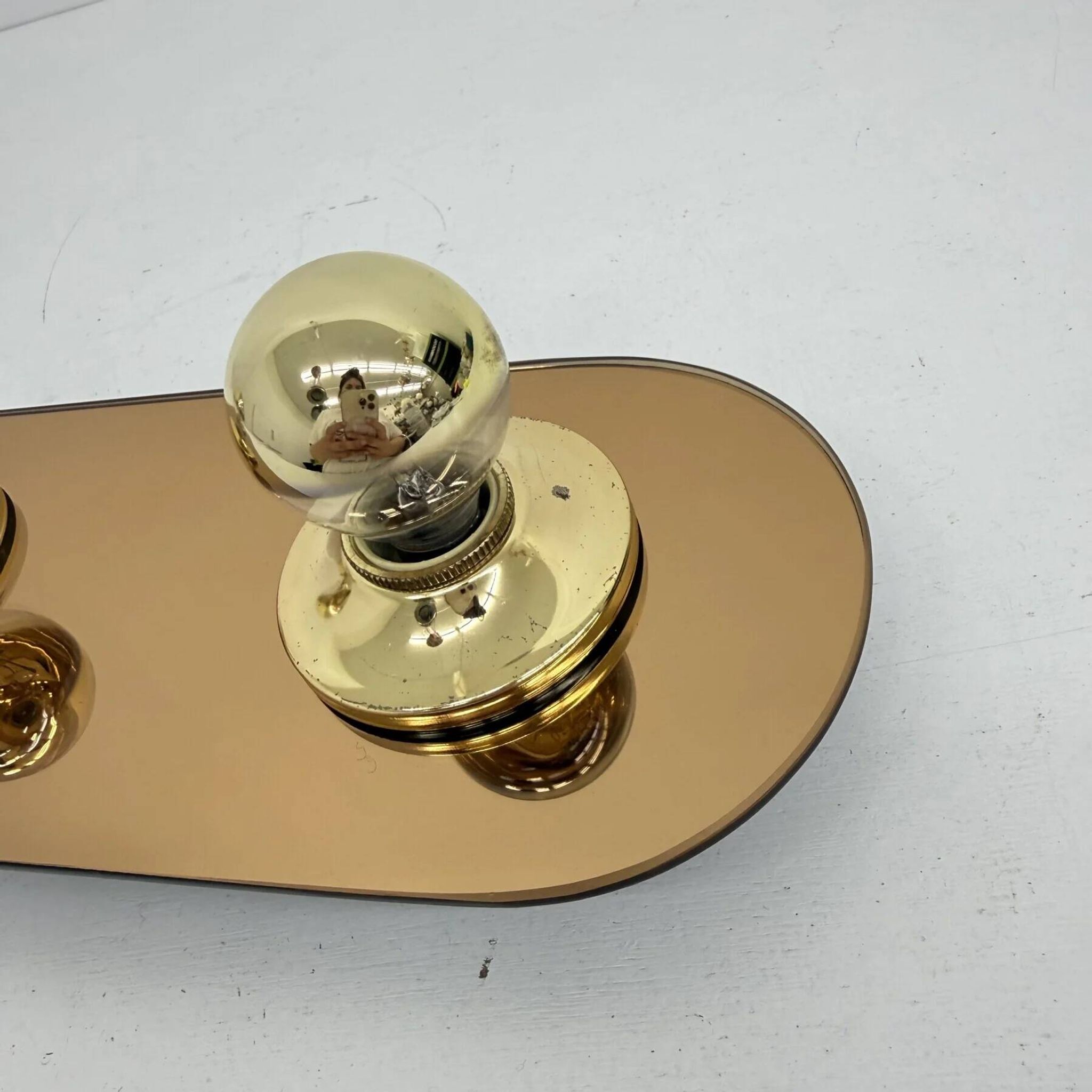 Vintage pop art space age bronze mirrored wall lamp, Eglo, Germany, 1980s