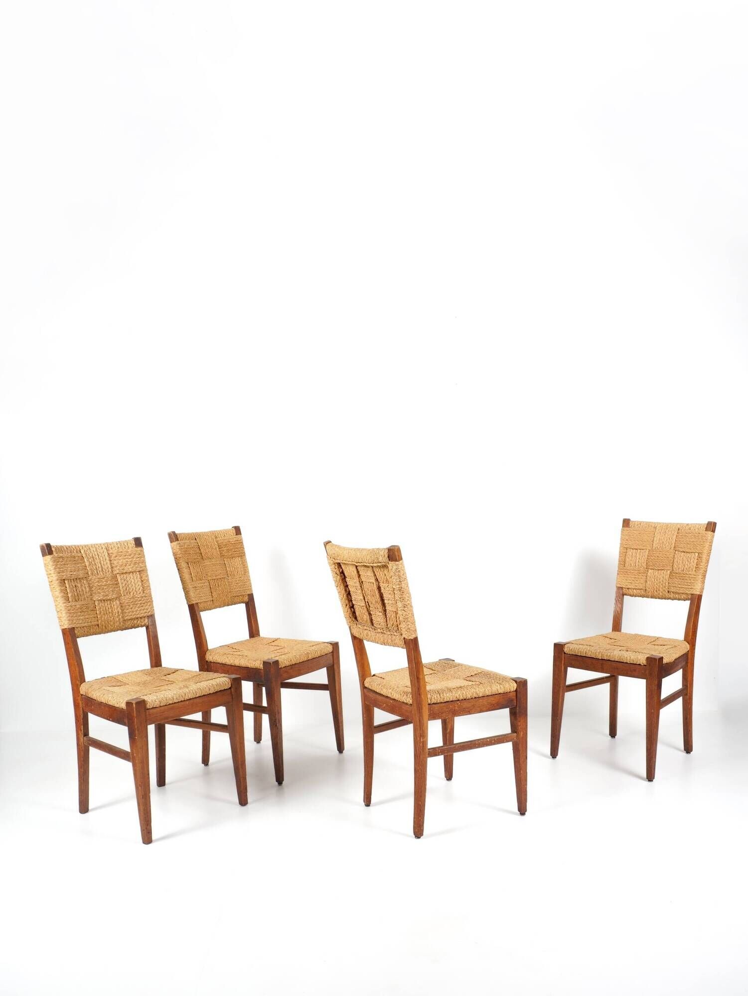 Audoux & Minet - Set of 4 vintage oak and rope chairs, circa 1950
