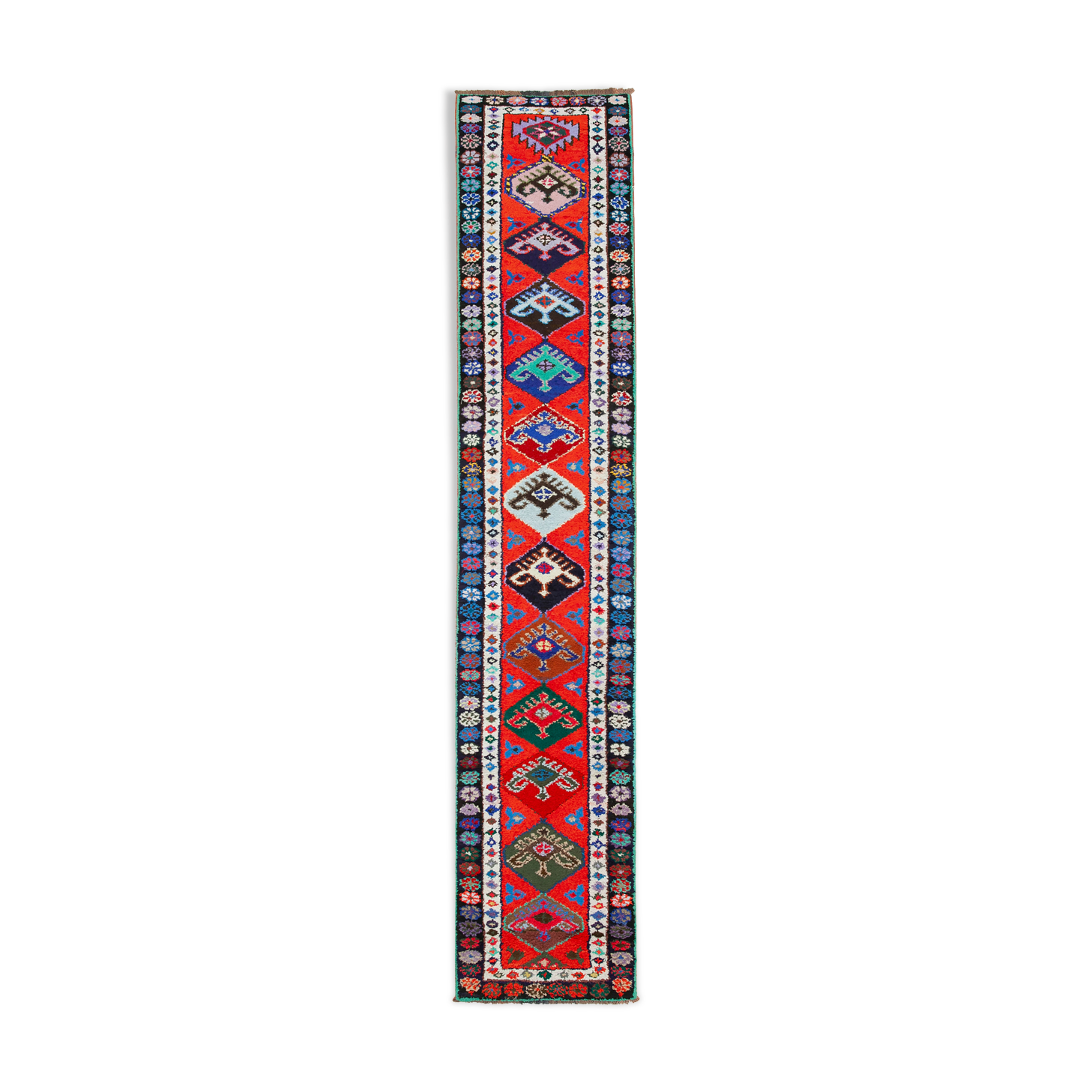 Handmade antique oriental red runner rug 80 cm x 396 cm