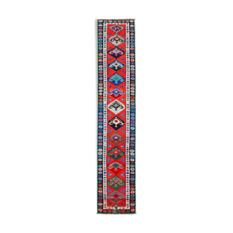 Tapis oriental coureur ancien fait à la main 80 cm x 396 cm