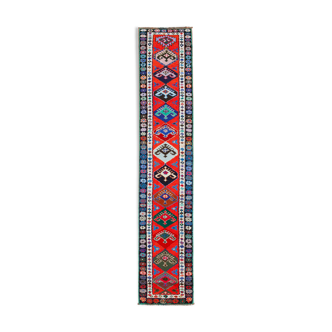 Handmade antique oriental red runner rug 80 cm x 396 cm